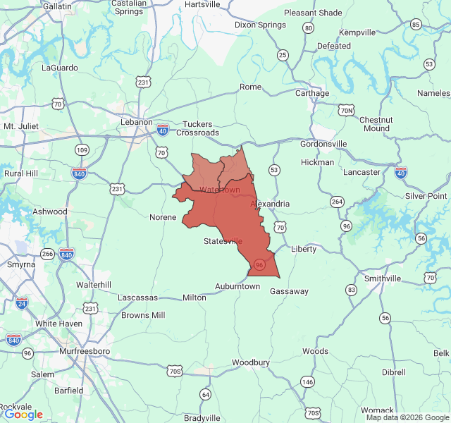 Map of septic coverage in Watertown, TN