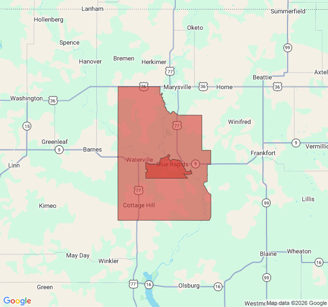 Map of septic coverage in Waterville, KS
