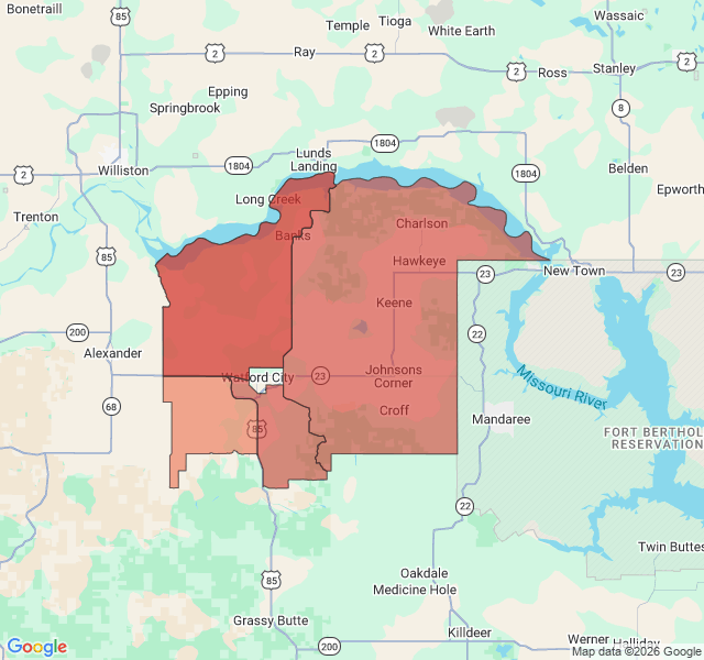 Map of septic coverage in Watford City, ND
