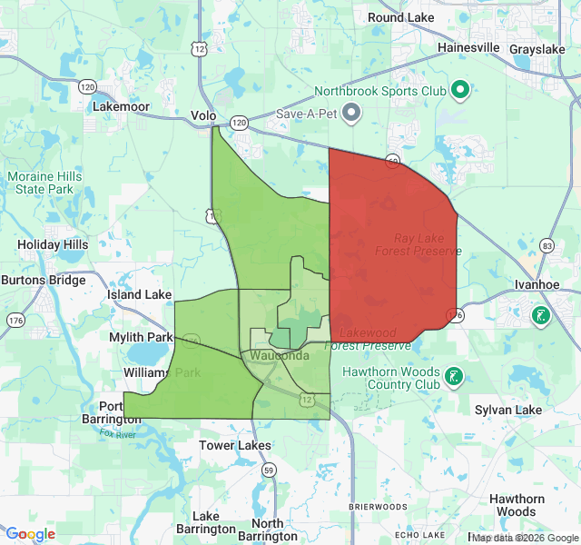 Map of septic coverage in Wauconda, IL