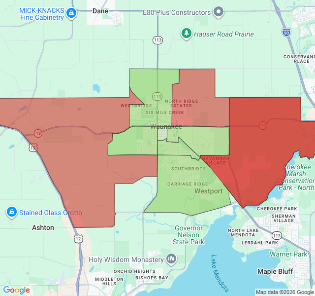 Map of septic coverage in Waunakee, WI