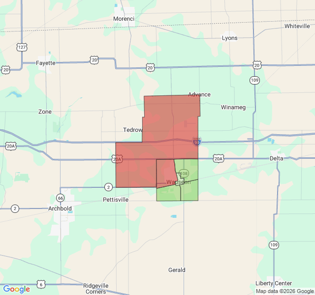 Map of septic coverage in Wauseon, OH