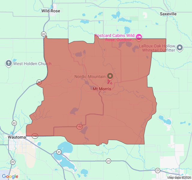 Map of septic coverage in Wautoma, WI