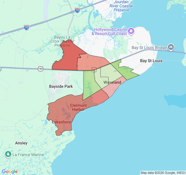 Map of septic coverage in Waveland, MS