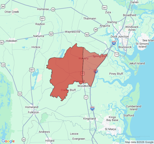 Map of septic coverage in Waverly, GA