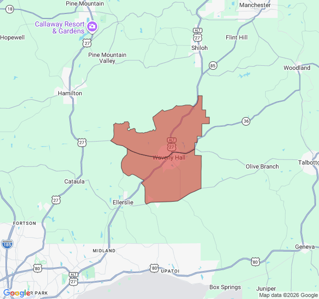 Map of septic coverage in Waverly Hall, GA