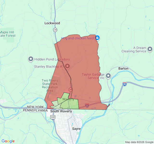 Map of septic coverage in Waverly, NY