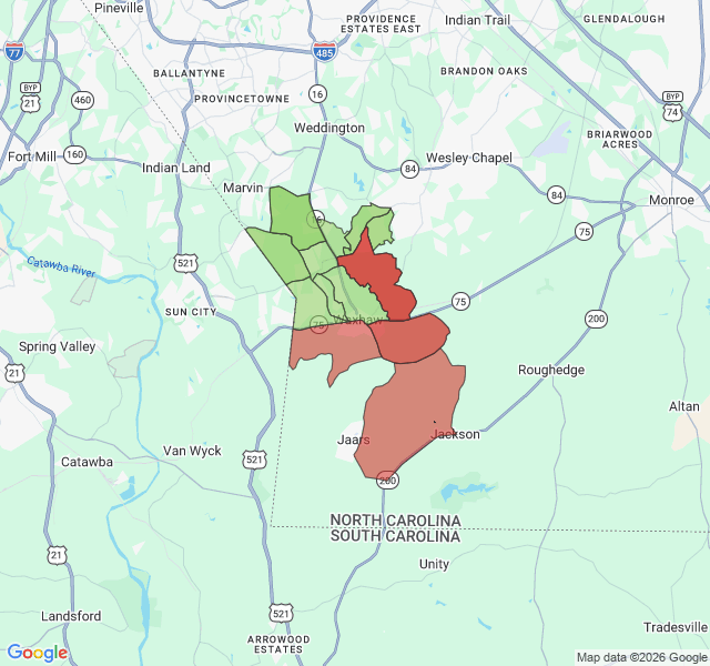 Map of septic coverage in Waxhaw, NC