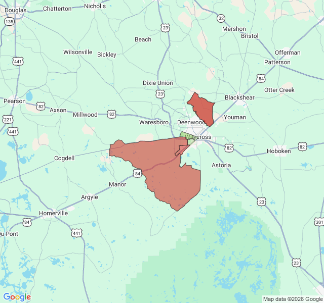 Map of septic coverage in Waycross, GA