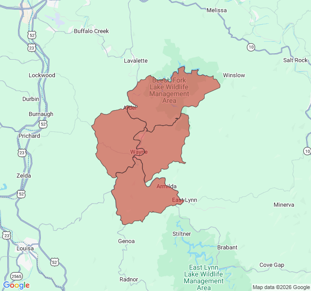 Map of septic coverage in Wayne, WV