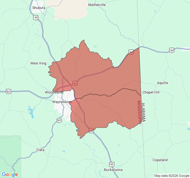 Map of septic coverage in Waynesboro, MS