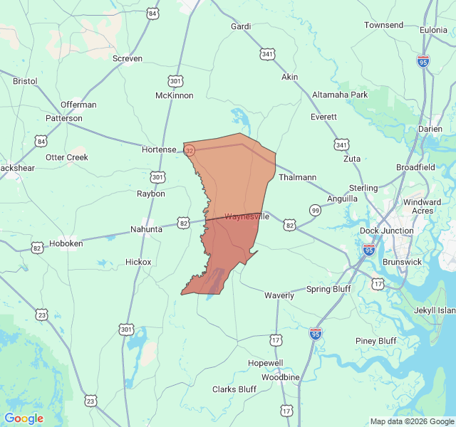 Map of septic coverage in Waynesville, GA