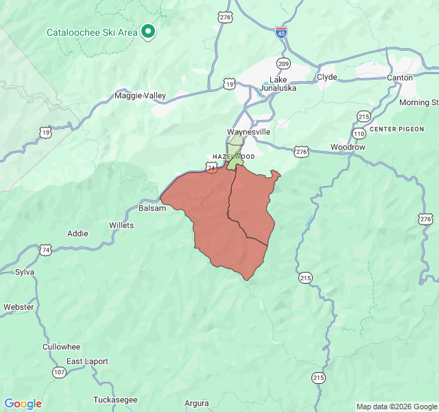 Map of septic coverage in Waynesville, NC