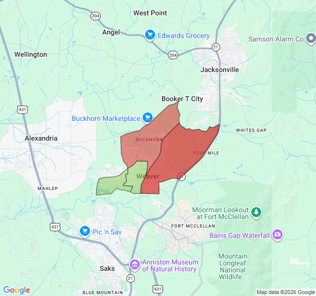 Map of septic coverage in Weaver, AL