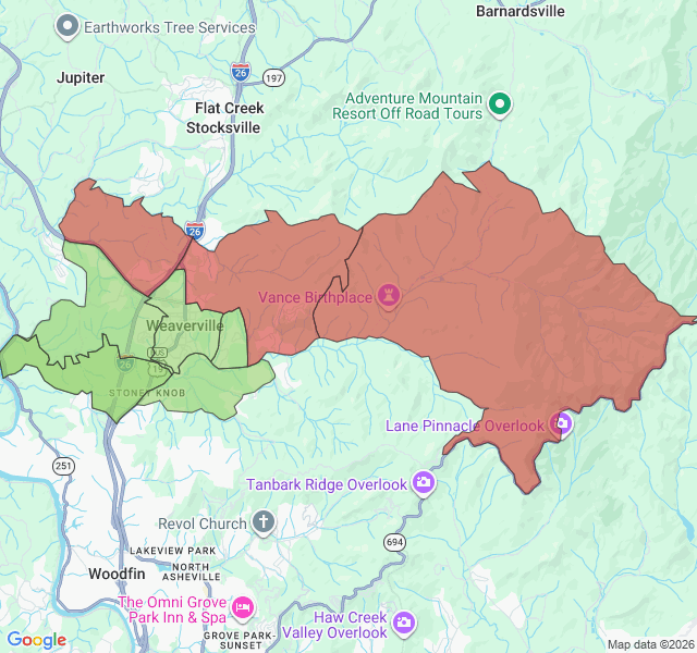 Map of septic coverage in Weaverville, NC