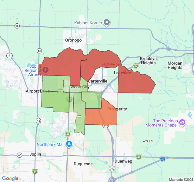 Map of septic coverage in Webb City, MO