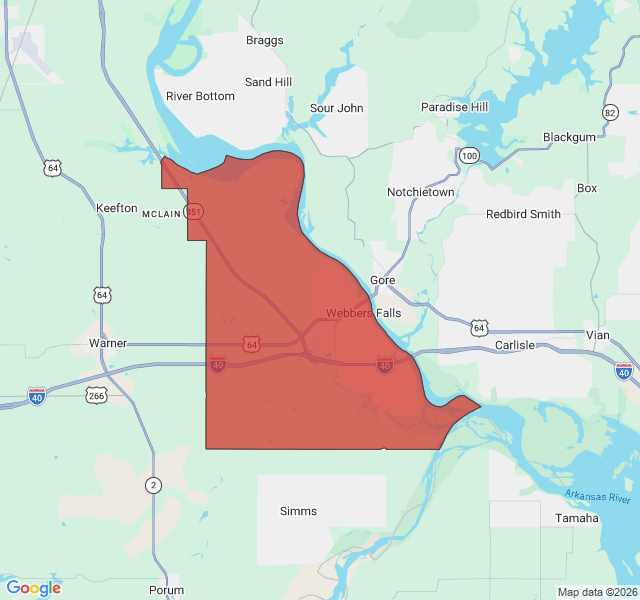 Map of septic coverage in Webbers Falls, OK