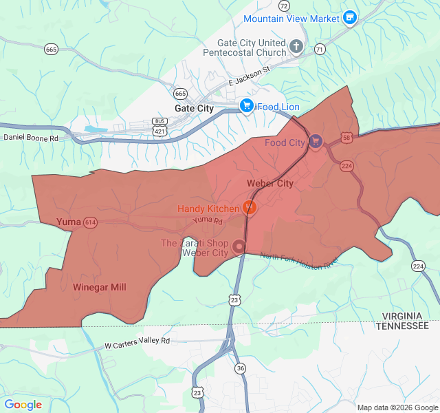 Map of septic coverage in Weber City, VA