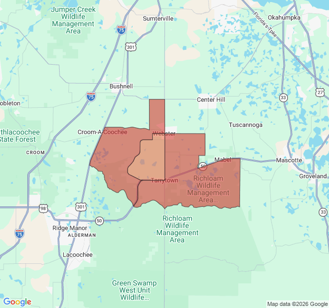 Map of septic coverage in Webster, FL