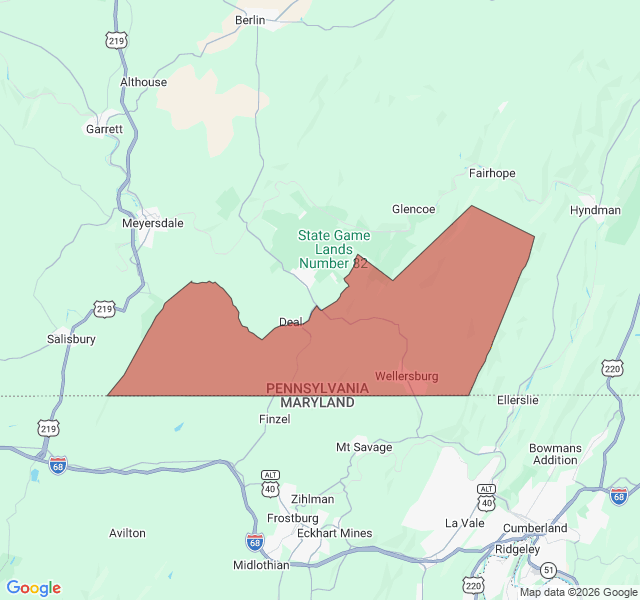Map of septic coverage in Wellersburg, PA