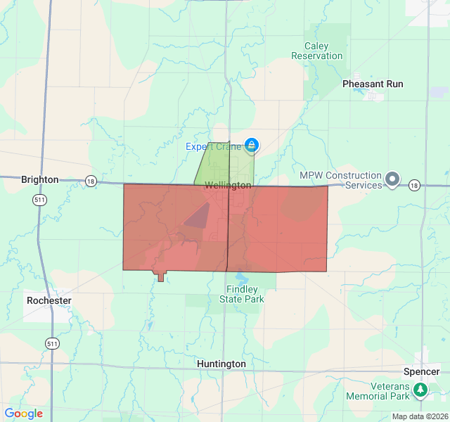 Map of septic coverage in Wellington, OH