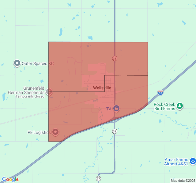 Map of septic coverage in Wellsville, KS