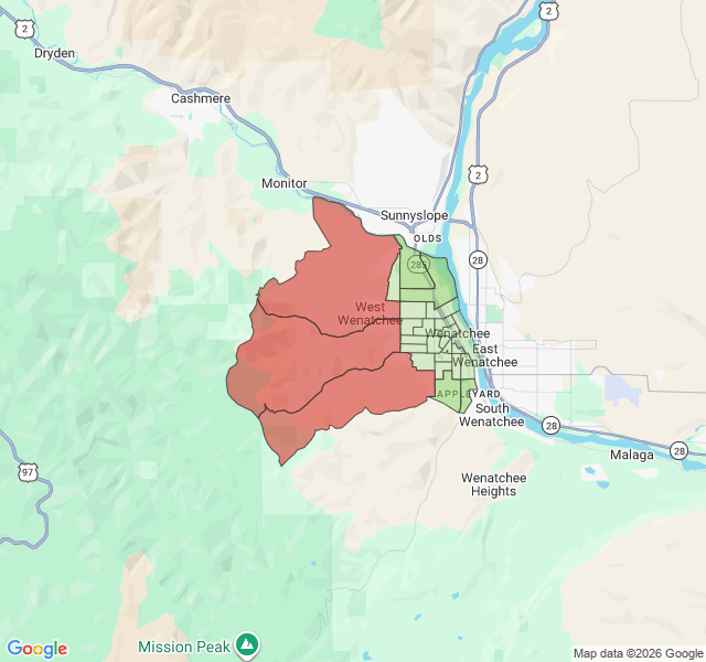 Map of septic coverage in Wenatchee, WA