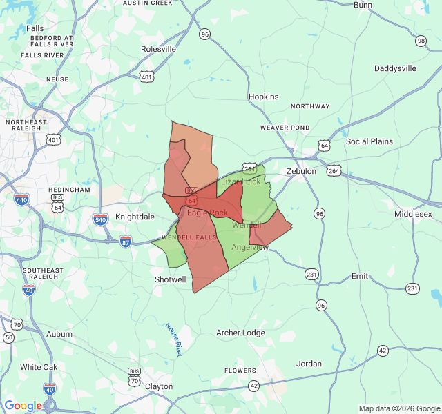 Map of septic coverage in Wendell, NC