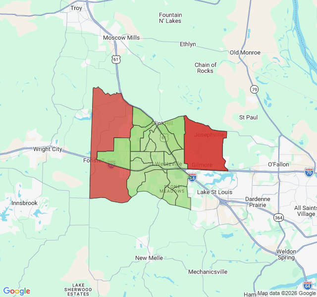 Map of septic coverage in Wentzville, MO