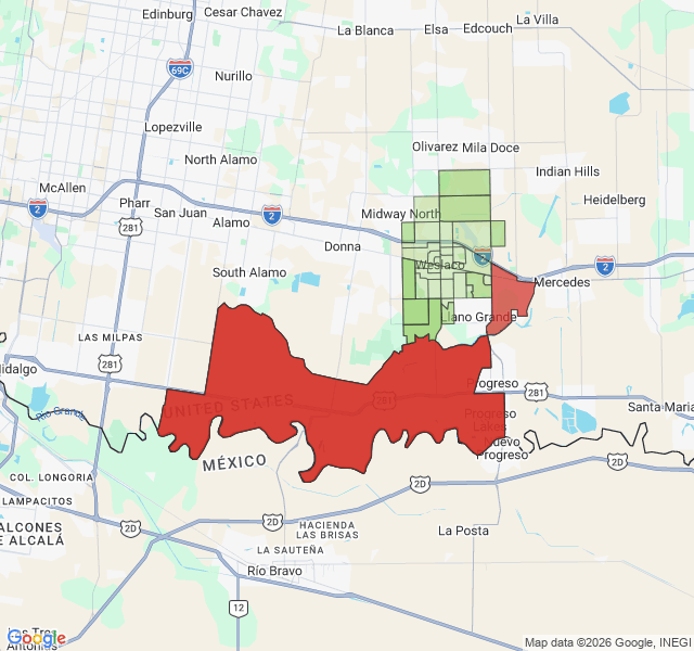 Map of septic coverage in Weslaco, TX