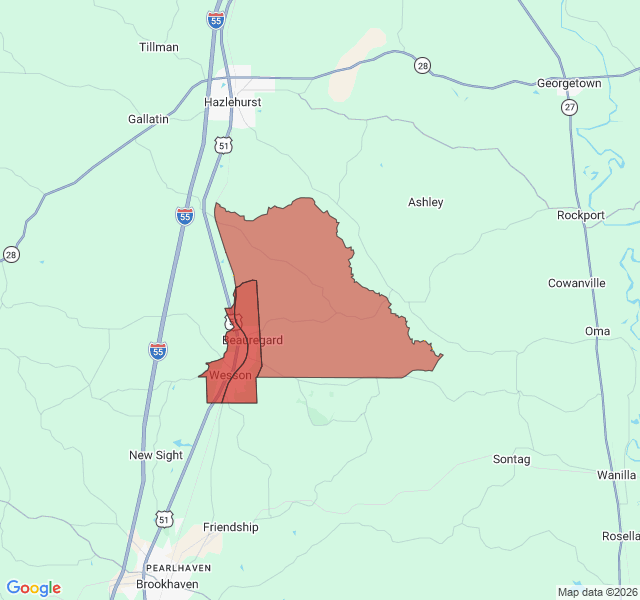 Map of septic coverage in Wesson, MS