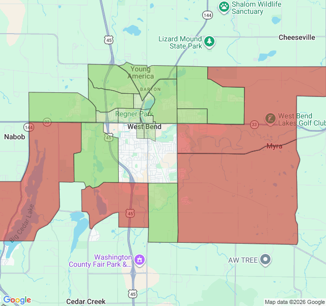 Map of septic coverage in West Bend, WI