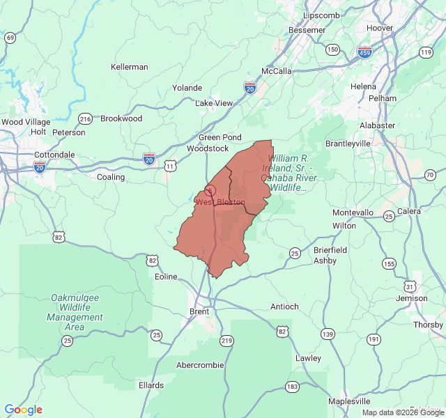 Map of septic coverage in West Blocton, AL