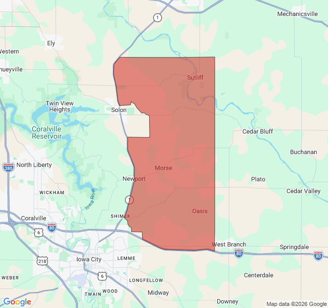 Map of septic coverage in West Branch, IA