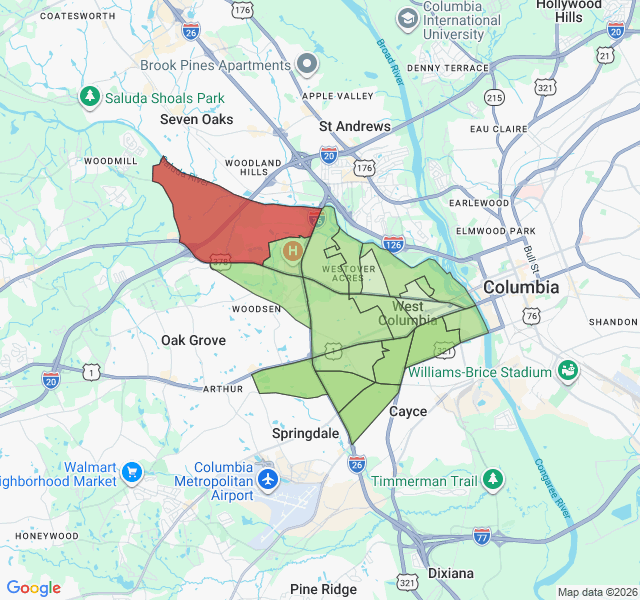 Map of septic coverage in West Columbia, SC