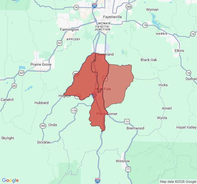 Map of septic coverage in West Fork, AR