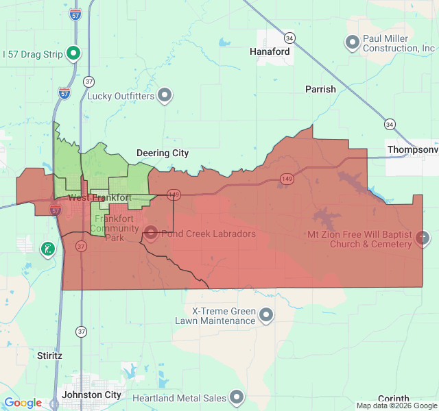 Map of septic coverage in West Frankfort, IL