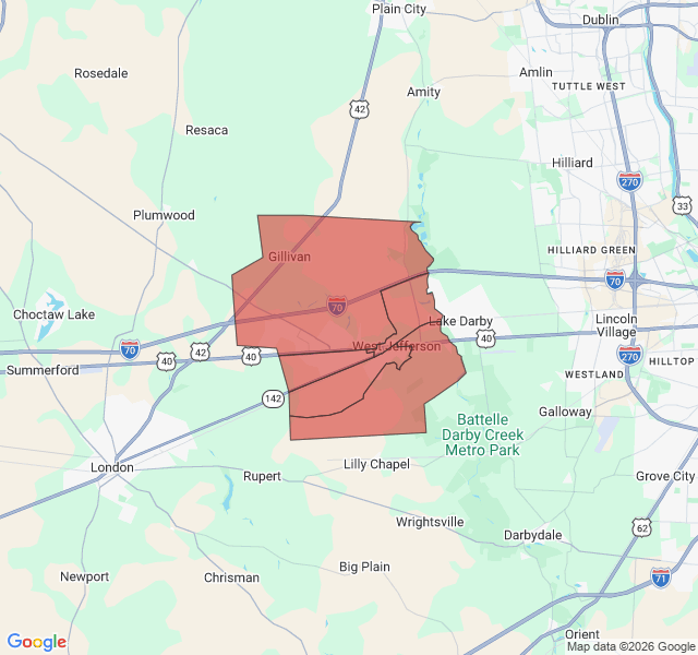 Map of septic coverage in West Jefferson, OH