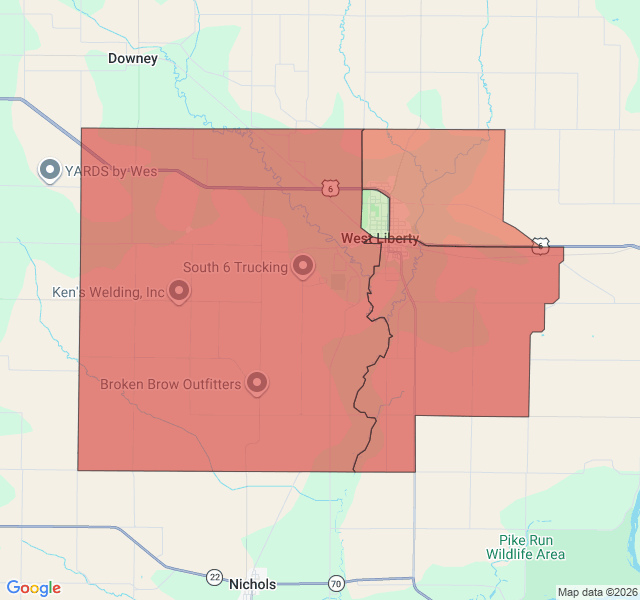 Map of septic coverage in West Liberty, IA
