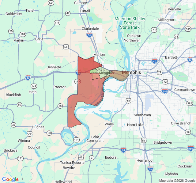 Map of septic coverage in West Memphis, AR