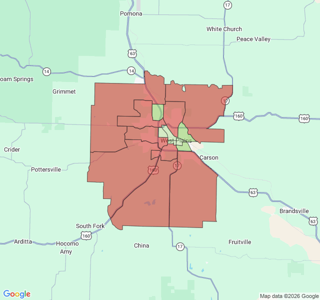 Map of septic coverage in West Plains, MO