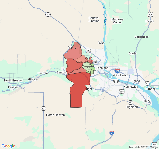 Map of septic coverage in West Richland, WA