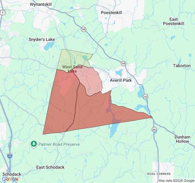 Map of septic coverage in West Sand Lake, NY