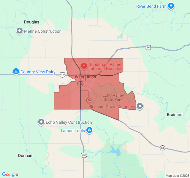 Map of septic coverage in West Union, IA