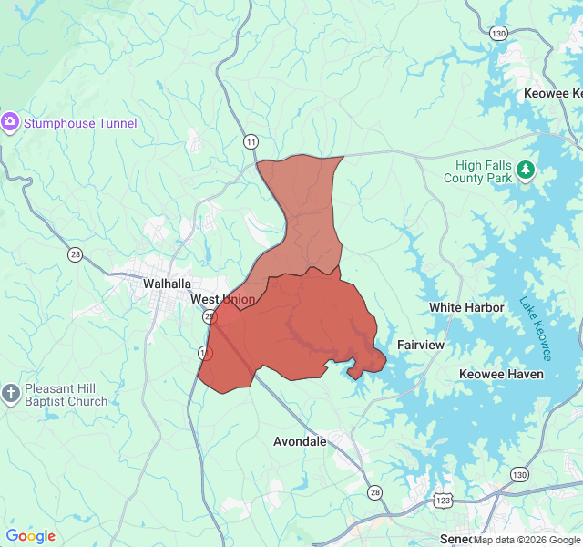 Map of septic coverage in West Union, SC