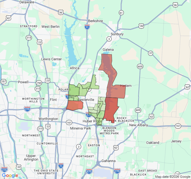 Map of septic coverage in Westerville, OH