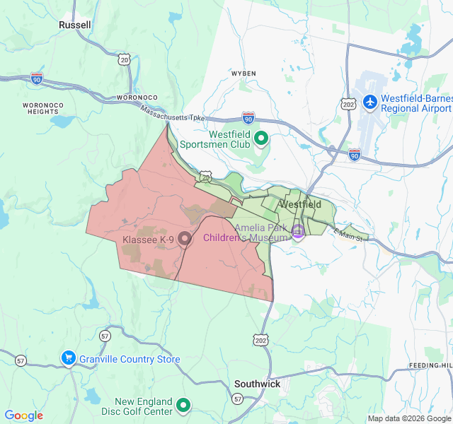 Map of septic coverage in Westfield, MA
