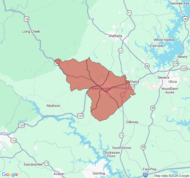 Map of septic coverage in Westminster, SC