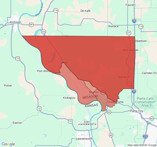 Map of septic coverage in Weston, MO