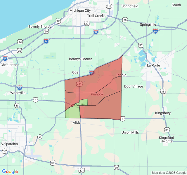 Map of septic coverage in Westville, IN